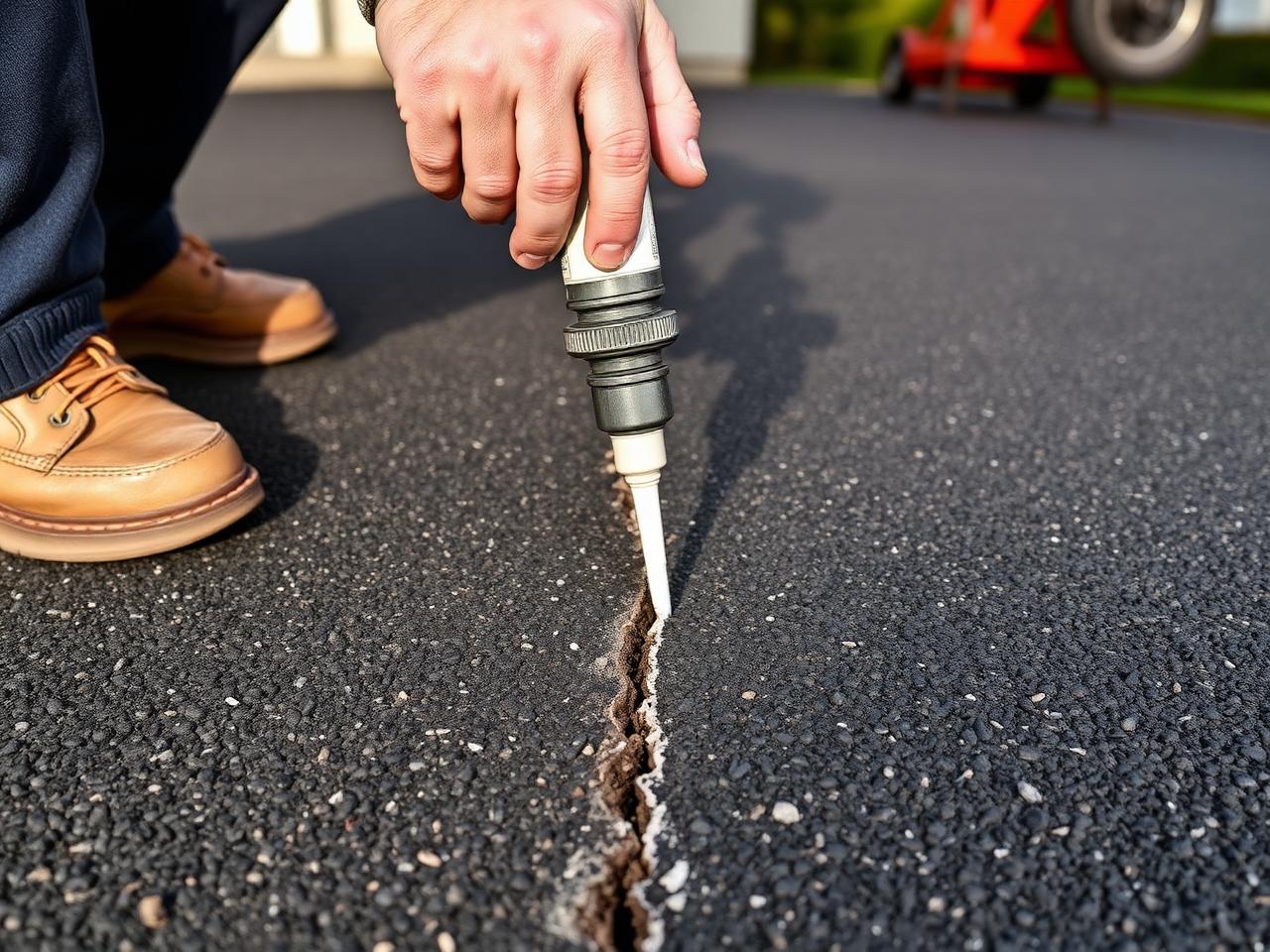 Hand-applied crack repair on asphalt